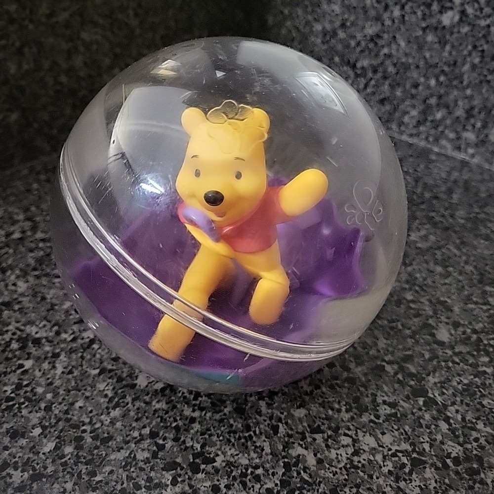 VTG RARE Disney Plastic Rattling Rolling Winnie The Pooh Clear Ball Sensory Toy